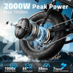 Youlon Ebikes for Adult/Teens, 2000W Peak Motor, 60*23Ah Long Range Electric Motorcycle with Dual Hydraulic Disc Brakes, 20" Fat Tire All-Terrain for Commuting E-Bicycles, 31MPH Electric Dirt Bike, UL