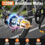 Electric Bike for Adults, 26" Commuter Ebikes with 7-Speed Gears, 25MPH Lightweight E Bike, 720W Peak Motor, 375Wh Removable Battery, 50 Miles Range, Electric Mountain Bicycles for All Terrain