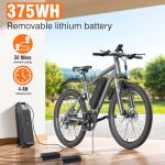 Electric Bike for Adults, 26" Commuter Ebikes with 7-Speed Gears, 25MPH Lightweight E Bike, 720W Peak Motor, 375Wh Removable Battery, 50 Miles Range, Electric Mountain Bicycles for All Terrain