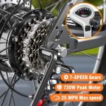 Electric Bike for Adults, 26" Commuter Ebikes with 7-Speed Gears, 25MPH Lightweight E Bike, 720W Peak Motor, 375Wh Removable Battery, 50 Miles Range, Electric Mountain Bicycles for All Terrain