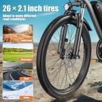 Electric Bike for Adults, 26" Commuter Ebikes with 7-Speed Gears, 25MPH Lightweight E Bike, 720W Peak Motor, 375Wh Removable Battery, 50 Miles Range, Electric Mountain Bicycles for All Terrain