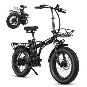 EBKAROCY 750w Folding Electric-Bike for Adults with 48V 15AH Removable Battery, 30MPH & 68+Miles, 20" Fat Tire for City/Beach/Snow
