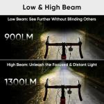 ABROML Remote Control Bike Light Compatible with Garmin/GoPro Mount, 1300 Lumens High & Low Beam Bike Headlight with Fog Cover, USB Rechargeable & Discharging, Waterproof for Night Riding