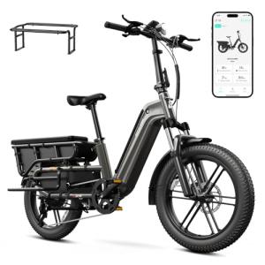 TST Electric Bike for Adults 1500W Peak Motor Cargo E-Bike 60Miles 28MPH 20" Fat Tire Ebikes 48V 15Ah Removable Battery Electric Bicycle Rear Rack with Basket, UL 2849 Certification