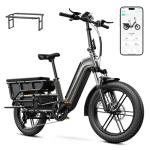 TST Electric Bike for Adults 1500W Peak Motor Cargo E-Bike 60Miles 28MPH 20" Fat Tire Ebikes 48V 15Ah Removable Battery Electric Bicycle Rear Rack with Basket, UL 2849 Certification