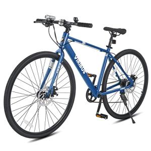 VIRIBUS Hybrid Bikes, 28 inch Mens Bike with Lightweight Aluminum Frame and Disc Brakes, 700C Bikes for Tall Men, 7 Speed Vintage Retro Hybrid Bicycles for City Commuters, Adult Road Bike, Blue