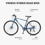 VIRIBUS Hybrid Bikes, 28 inch Mens Bike with Lightweight Aluminum Frame and Disc Brakes, 700C Bikes for Tall Men, 7 Speed Vintage Retro Hybrid Bicycles for City Commuters, Adult Road Bike, Blue