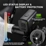 ROCKBROS 1000Lumens Bike Light 2800mAH USB C Rechargeable Bike Headlight IPX6 Waterproof Bicycle Front Lightweight Smart Light for Safe Night Riding