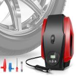 Auto Dynasty Digital Tire Inflator Portable Air Compressor, 12V DC Air Pump with Pressure Gauge for Car Tire, 50 PSI Power Electric Bike Pump with LED Light for Motorcycle, Bicycle, Ball (Red)