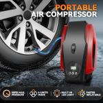 Auto Dynasty Digital Tire Inflator Portable Air Compressor, 12V DC Air Pump with Pressure Gauge for Car Tire, 50 PSI Power Electric Bike Pump with LED Light for Motorcycle, Bicycle, Ball (Red)
