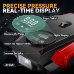 Auto Dynasty Digital Tire Inflator Portable Air Compressor, 12V DC Air Pump with Pressure Gauge for Car Tire, 50 PSI Power Electric Bike Pump with LED Light for Motorcycle, Bicycle, Ball (Red)