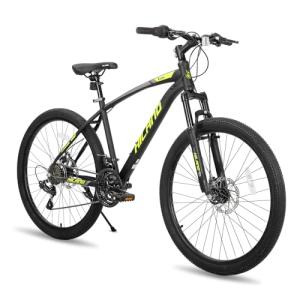 HH HILAND Mens and Womens Mountain Bike, 26 Inch 21 Speed Mountain Bicycle with Dual Disc Brake, Front Suspension Fork, High Carbon Steel Frame Urban Commuter Bike for Adults, Black Yellow