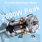 Wdiini Front Suspension 2000W Peak Electric Bike for Adults, 28MPH Max Speed, 48V/15AH Removable Battery, BMS Protection, Off-Road/Mountain Ebike with Key and Lock (K800, Green)