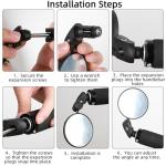 YISUGOOC 2 Pair Bike Mirror With Bike Bell 360° Adjustable HD Convex Bike Mirror Handlebar For Mount Mountain Road Bikes Motorcycle (2* Large Mirror + 1* Bell)