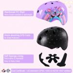 Kids Bike Helmet Adjustable Youth Toddler Helmet with DIY Stickers for Girls Age 3-5-8-14 Years for Bicycle Scooter Skateboard Roller Skating