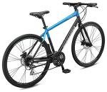 Schwinn Volare 1500 Flat Bar Hybrid Sports Road Bike, Men and Women, 24-Speed, 700c Wheels, 18.5-Inch Aluminum Frame, Mechanical Disc Brakes, Blue/Black