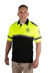 RYNO GEAR Security Badge and Patch Two Tone Bike Patrol Polo Shirt with Zipper Pocket and Reflective Hash Stripes (Lime Green & Black) Large