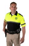 RYNO GEAR Security Badge and Patch Two Tone Bike Patrol Polo Shirt with Zipper Pocket and Reflective Hash Stripes (Lime Green & Black) Large