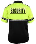 RYNO GEAR Security Badge and Patch Two Tone Bike Patrol Polo Shirt with Zipper Pocket and Reflective Hash Stripes (Lime Green & Black) Large