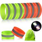8 Pieces Reflective Bands Reflective Running Gear Night High Visibility Reflector Bands Shine Straps Tape Bracelets for Walking at Night Women Men Running Cycling Arm Wrist Ankle Leg(Green, Orange)
