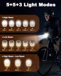 Super Bright LED Bike Light for Night Riding, Aluminum Alloy Bike Headlight USB Rechargeable, 5+5+3 Modes, 5000mAh Type-C Reverse Charging, Waterproof Bicycle Front Lights, 360° Rotatable Bracket
