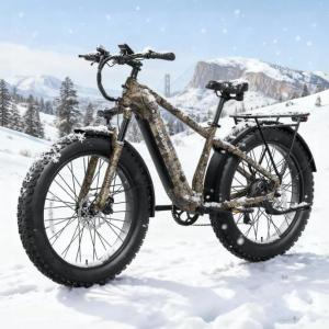 PUCKIPUPPY Electric Bike for Adults with 960W(Peak), 26" Fat Tire Electric Mountain Bike，48V 15AH Removable Battery Ebike, 28MPH Aluminum Frame E Bike with Rear Storage Shelf, Beagle(Camouflage)
