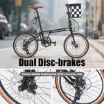 WLLPNG 20 Inch Folding Bike for Adults, 7-Speed Foldable Bike for Women & Men, Foldable Bicycle with Dual Disc Brake, Portable Commuter City Bikes with Adjustable Saddle (Black)