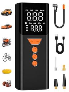 JivDaw Tire Inflator Portable Air Compressor, 150PSI Cordless Air Pump for Car Tires with Auto Shut-Off, Portable Tire Pump for Car, Bike, Motorcycle and Balls