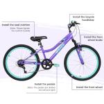 WEIZE 24 Inch Kid Mountain Bike,Kid Bike for Girls Age 6-14 Year Old,6 Speed Kid Bicycle with Front Suspension Fork,Adjustable Seat Height,High-Carbon Steel Frame,Ideal for Girl Adventurers,Purple