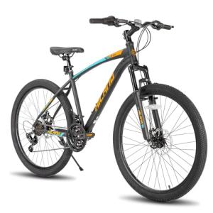 HH HILAND Mens and Womens Mountain Bike, 26 Inch 21 Speed Mountain Bicycle with Dual Disc Brake, Front Suspension Fork, High Carbon Steel Frame Urban Commuter Bike for Adults, Black Orange
