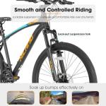 HH HILAND Mens and Womens Mountain Bike, 26 Inch 21 Speed Mountain Bicycle with Dual Disc Brake, Front Suspension Fork, High Carbon Steel Frame Urban Commuter Bike for Adults, Black Orange