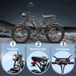 RPINT E500 Electric Bike for Adults with 1000W Peak Motor, 20" Fat Tire Dirt E Bike for All-Terrain, 28MPH and 40 Miles PAS Range, 7 Speed Electric Mountain Bicycles with 48V Removable Battery