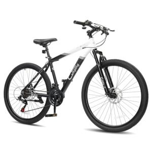 CAMPINGSURVIVALS 26/27.5" Mountain Bike 21 Speed Men's Mountain Bike with Lightweight Aluminum Frame, Powerful Dual Disc Brake, Precision Shifting, Men's Bicycle for Commuter & Travel (26"Black&White)