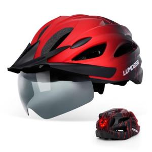 LUMDEER GENERUP Adult Bike Helmet 3 in 1 with Visor & Lights & Goggles - Certified Bicycle Helmet Lightweight Premium Quality, Adjustable Dial & Straps, Interior Padding, Air Vents for Men Women