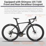 SAVADECK A7L Carbon Road Bike, T800 Carbon Fiber Frame 700C Racing Bicycle with Shimano 105 R7100 24 Speed Groupset and Hydraulic Disc Brake, Ultra-Light Carbon Bike for Man and Women(Black,51cm)