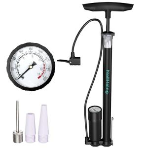 NailHsing Bike Floor Pump with Gauge: 160 PSI High Pressure Bicycle Pumps - 3 Valve Adapters - Suitable for Road/Mountain Bike Tires, Motorcycles, Balls, and Inflatable Toys