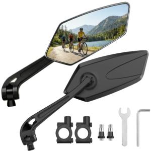 Bike Mirrors for Handlebars, 1 Pair Bicycle Rear View Mirror, 360° Adjustable Rotatable Wide Angle Mirror Accessories for Ebike Mountain Road Bike, Black