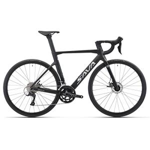 SAVADECK Carbon Disc Road Bike, Integrated Design Racing Bicycle Carbon Frame Carbon Fork with Shimano SORA R3000 Derailleur System 18 Speed Disc Brake Road Bike for Men or Women(Black,54cm)