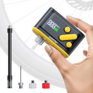 AUXITO AB1 Tiny Bike Pump, Mini Electric Bicycle Pump with Guage 20s Fast Inflate, 120PSI Bike Tire Pump with Presta & Schrader Valve Adaptor, Bike Accessories for Road Mountain Bike, E-Bike (0.48lb)