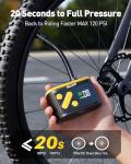 AUXITO AB1 Tiny Bike Pump, Mini Electric Bicycle Pump with Guage 20s Fast Inflate, 120PSI Bike Tire Pump with Presta & Schrader Valve Adaptor, Bike Accessories for Road Mountain Bike, E-Bike (0.48lb)