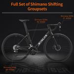 SAVADECK Carbon Disc Road Bike, Integrated Design Racing Bicycle Carbon Frame Carbon Fork with Shimano SORA R3000 Derailleur System 18 Speed Disc Brake Road Bike for Men or Women(Black,54cm)