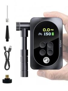 150PSI Electric Bike Pump with LED Light – Portable Cordless Bicycle Tire Inflator, 1400mAh Battery, 5 Preset Modes & Auto Stop – for Road MTB E-Bike Motorcycle & Sports Balls – Presta Schrader Valve