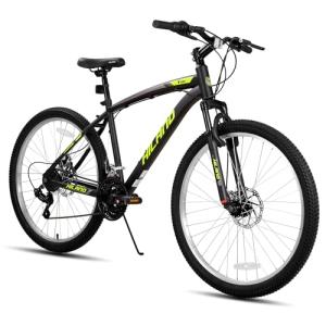 HH HILAND Mens and Womens Mountain Bike, 26 Inch 18 Speed Mountain Bicycle with Dual Disc Brake, Front Suspension Fork, High Carbon Steel Frame Urban Commuter Bike for Adults, Black Yellow