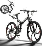 Omelaza 26 Inch Folding Mountain Bike with High Carbon Steel, 21 Speed City Bike with Dual Suspension, Folding Bicycle for Adults Men and Women