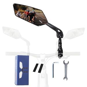 Foldable mirror for mountain bikes, 360-degree rotatable mirror, Bicycle Mirrors for Handlebars with Retractable & 360 ° Adjustable Lens（Left）