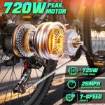 Electric Bike for Adults, 26" Commuter Ebikes with 7-Speed Gears, 25MPH Lightweight E Bike, 720W Peak Motor, 375Wh Removable Battery, 50 Miles Range, Electric Mountain Bicycles for All Terrain