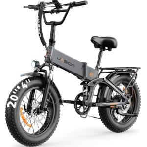 Jasion X-Hunter Electric Bike for Adults,1400W Peak Motor 30MPH 70+ Miles Foldable Ebike,624WH Removable Battery,Full Suspension 20’’*4 Fat Tire Bicycle for Commute,Snow,Mountain with 7-Speed