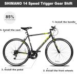 WEIZE 700C Hybrid Bike for Adults, 14 Speed Road Bike, City Commuter Bicycle with Caliper Brakes, High-Carbon Steel Racing Adult Bike, Urban Adult Bicycle for Men and Women, Black