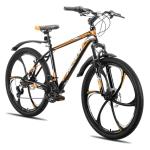 HH HILAND 26" MTB Mountain Bike for Men Women Adults, 18-Speed, Disc Brake, Lightweight Aluminum Frame, 6-Spoke Wheel, Orange