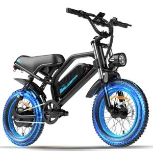 AVDLBIKE Electric Bike, 16'' Fat Tire eBike for Teens/Adults, 500W E-Bike with 36V/12.8Ah Removable Battery, 22MPH 45 Mile Range Commuting Electric Mountain Bike with Dual Dual Brakes-Blue A13